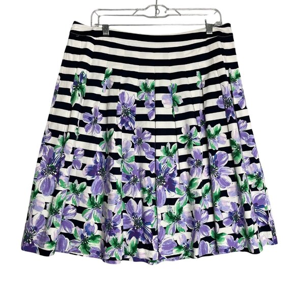 Talbots Stripe Floral Pleated Skirt‎ Women's 12P Multi Color Spring Preppy - Picture 1 of 8